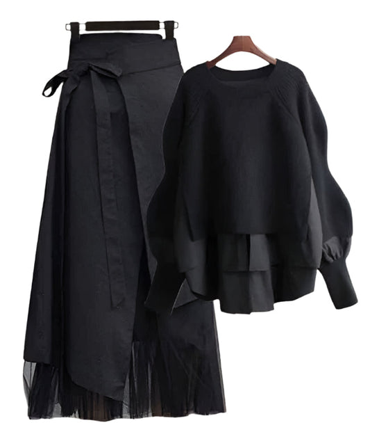 Marta | Black Sweatshirt & Skirt Set