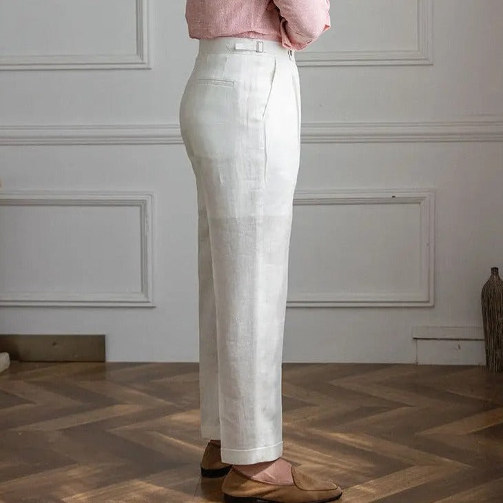 Classic High-Waist Linen Trousers