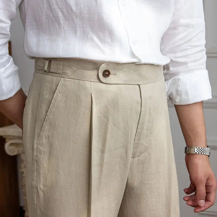 Classic High-Waist Linen Trousers