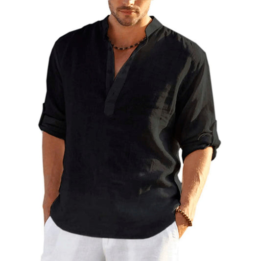 Leo - Casual Cotton Shirt with Stand Collar