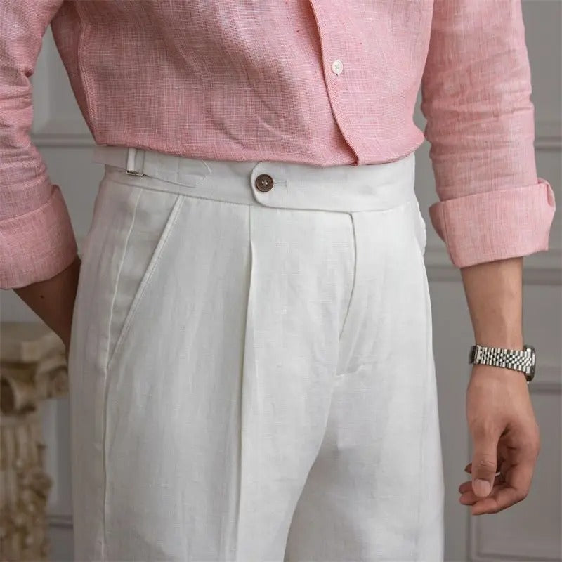 Classic High-Waist Linen Trousers