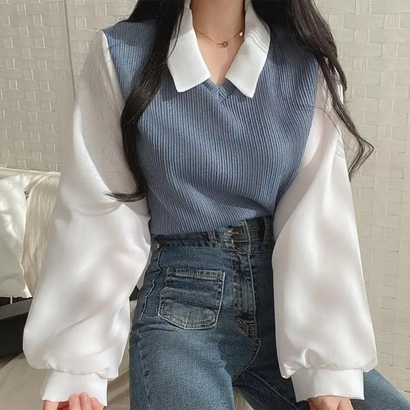 Korea | Two-Piece Knitted Set with Blouse