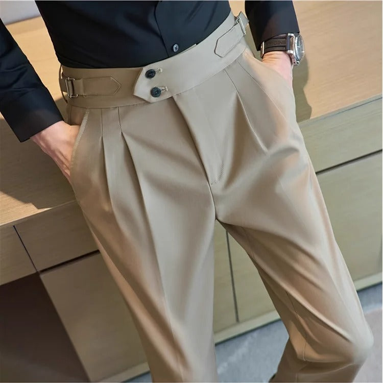 High-Waist Belt Slim Fit Pants