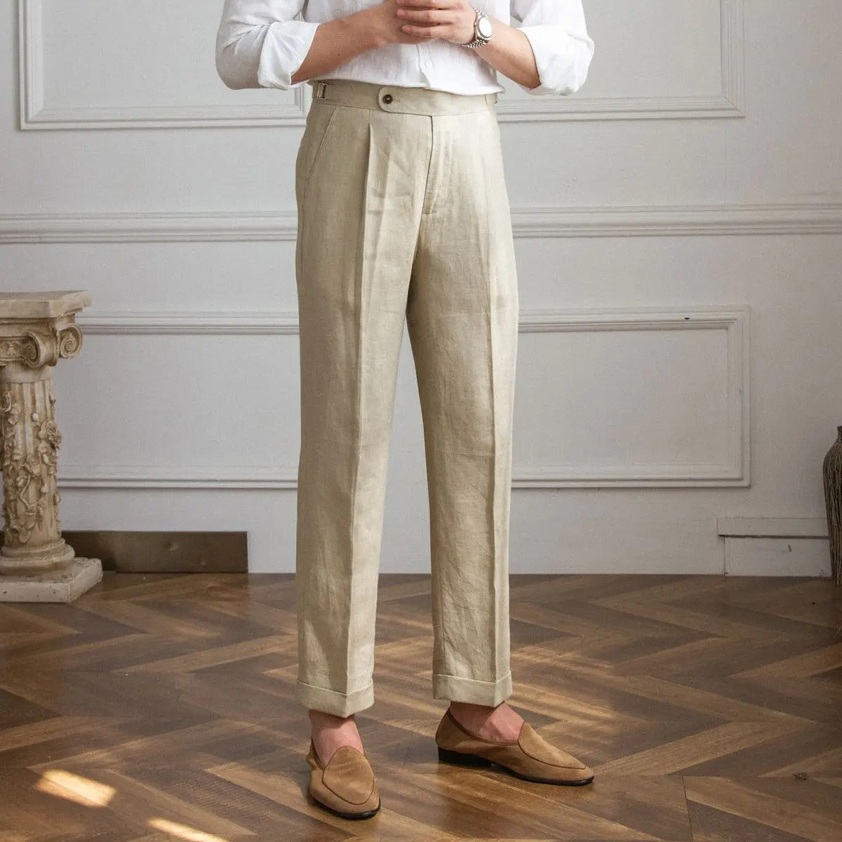 Classic High-Waist Linen Trousers